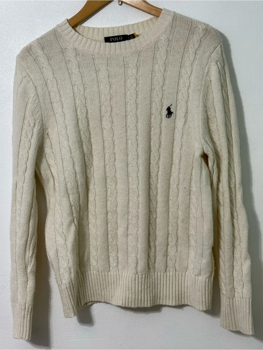 Polo Ralph Lauren Mens Cream Cable Knit Sweater 2013 wool nylon acrylic blend